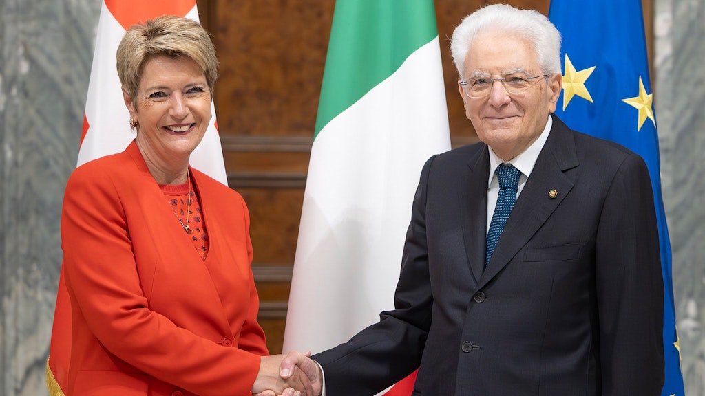 Bundespräsidentin Karin Keller-Sutter wird vom italienischen Präsidenten Sergio Mattarella in Rom empfangen. (Rom, 5.05.2025)