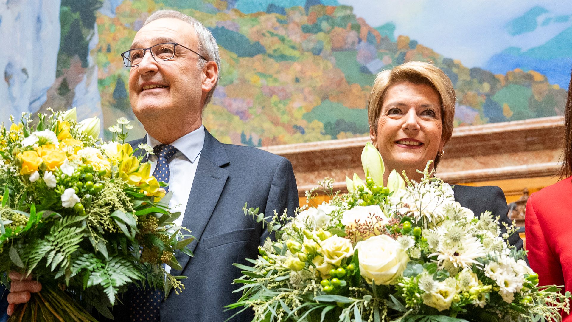 The newly elected Federal President Karin Keller-Sutter and the newly elected Vice President Guy Parmelin