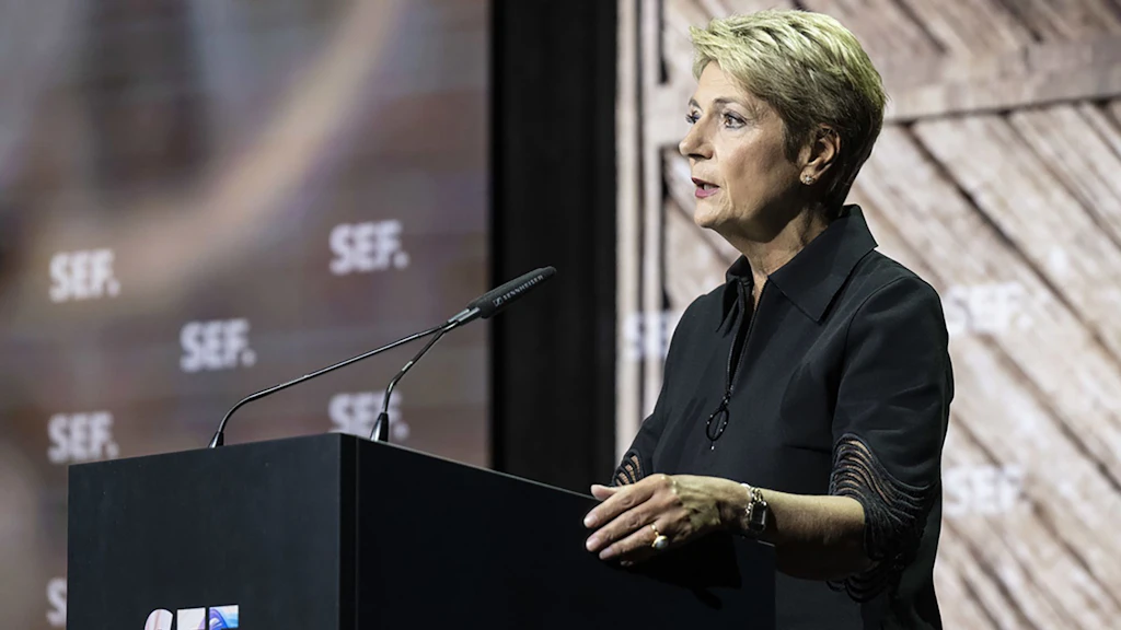 Federal President Karin Keller-Sutter speaks at the opening of the Swiss Economic Forum