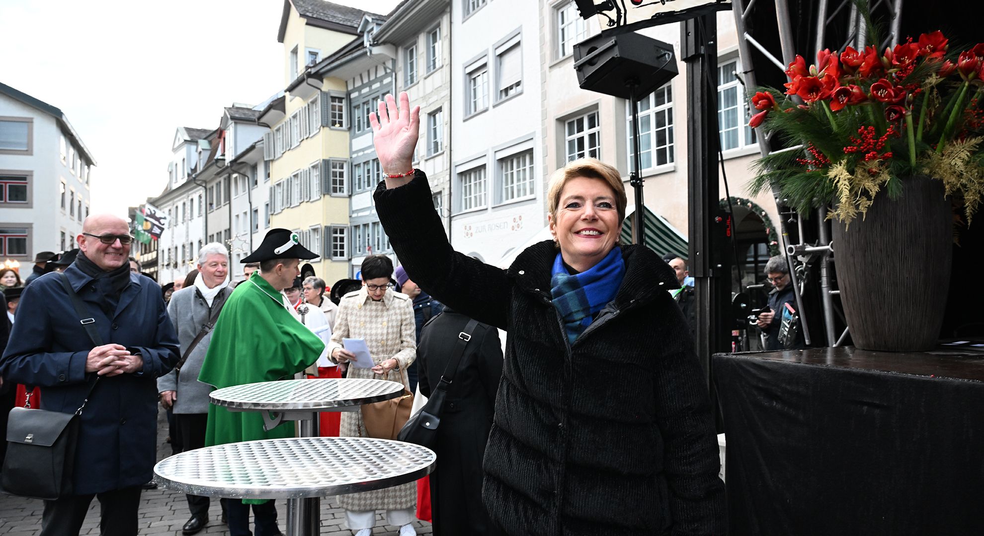 Newly elected President Karin Keller-Sutter greets the citizens of Wil in the square