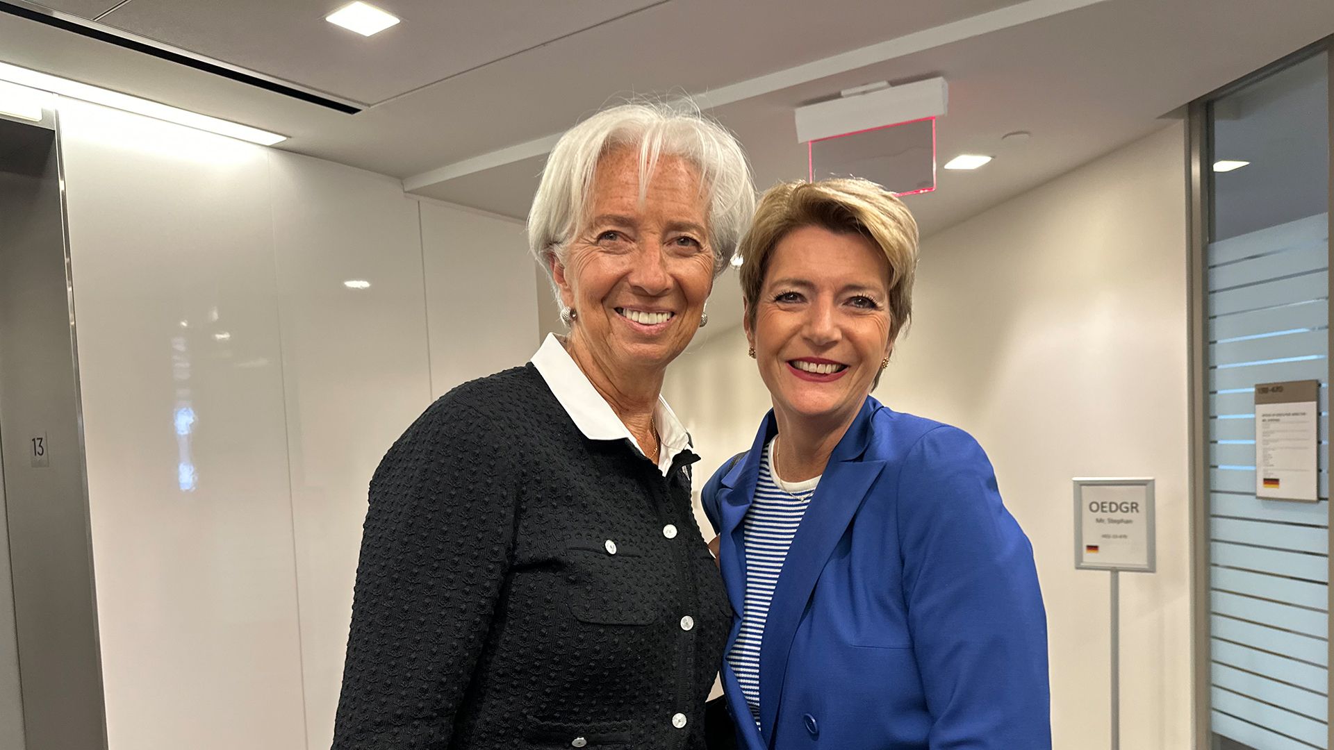 Federal Councillor Karin Keller-Sutter with Christine Lagarde, President of the European Central Bank (ECB)