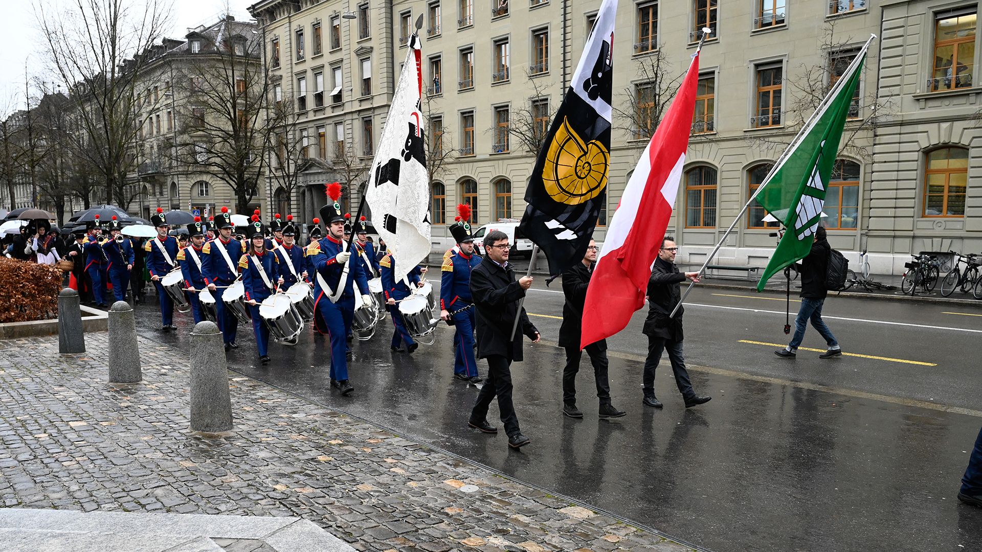 Parade on Bundesgasse in Bern to celebrate the election of Federal Councillor Karin Keller-Sutter as President of the Swiss Confederation in 2025